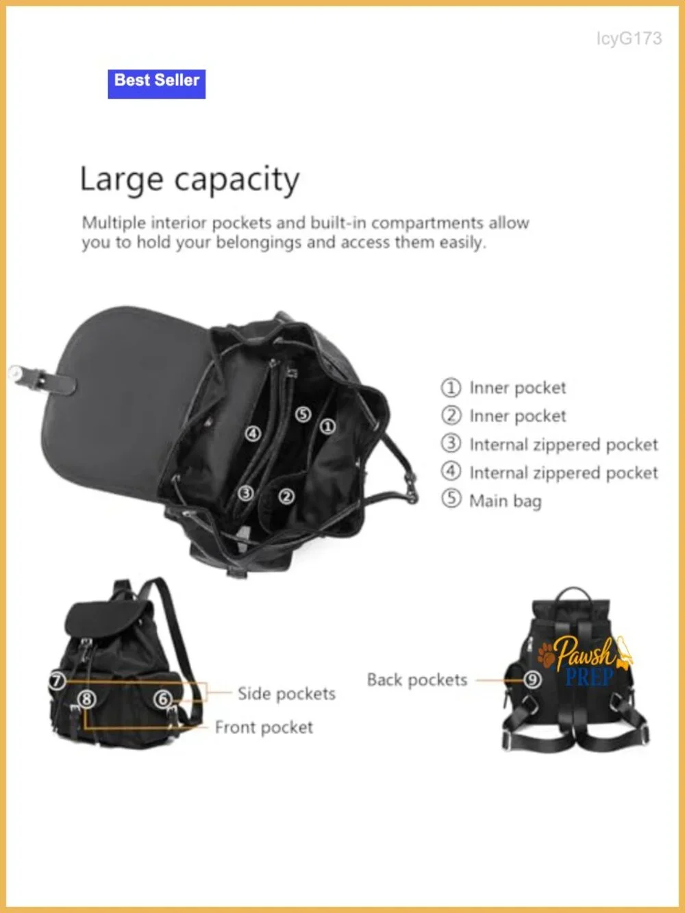 Lightweight Nylon Backpack with Multiple Pockets and Adjustable Straps